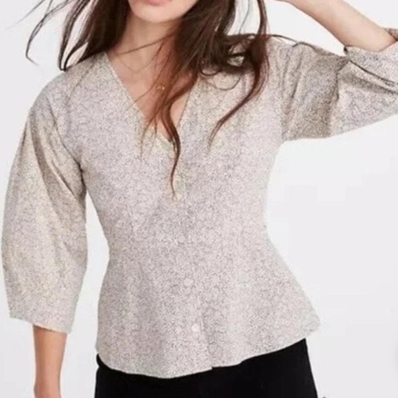 Madewell Florentine Peplum Button Blouse Top in a daisy patch - Picture 1 of 9